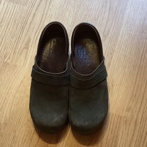 Sanita green suede clogs